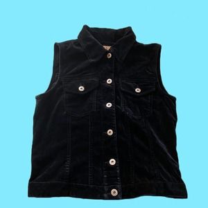 Vintage 90s 2000s Y2K Black Velvet Vest by AT Denim